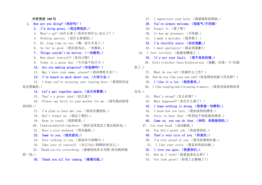 外贸英语-100句Word版_第1页