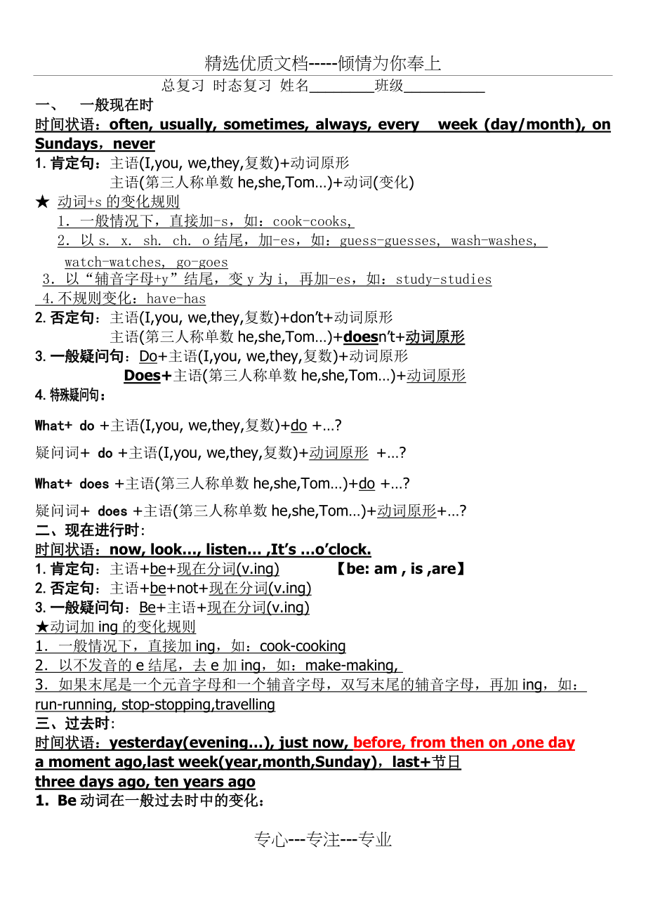 译林六年级总复习四种时态复习讲解(共3页)_第1页