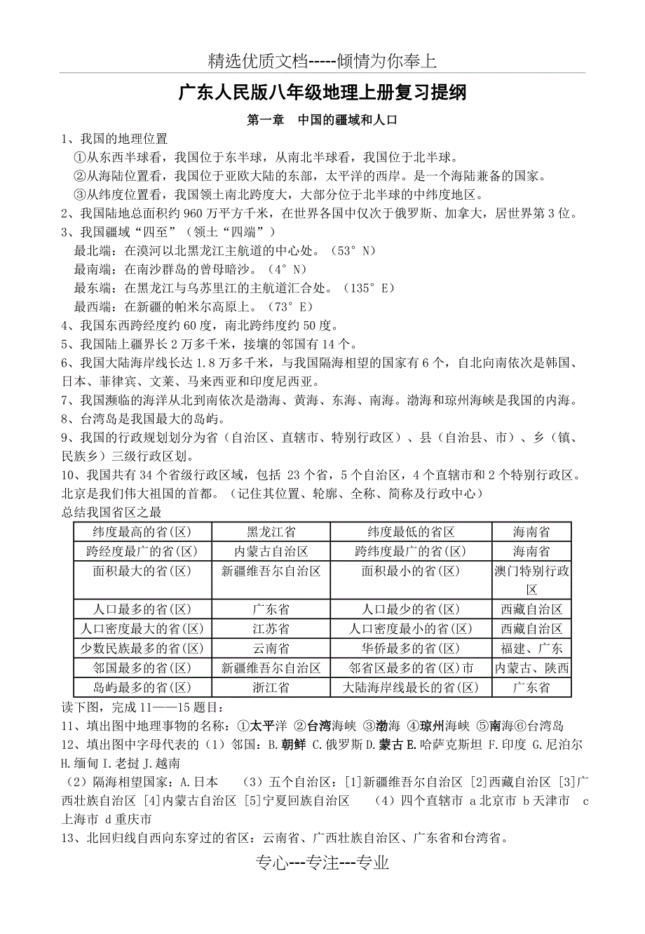 广东人民版八年级地理上复习提纲(共13页)_第1页