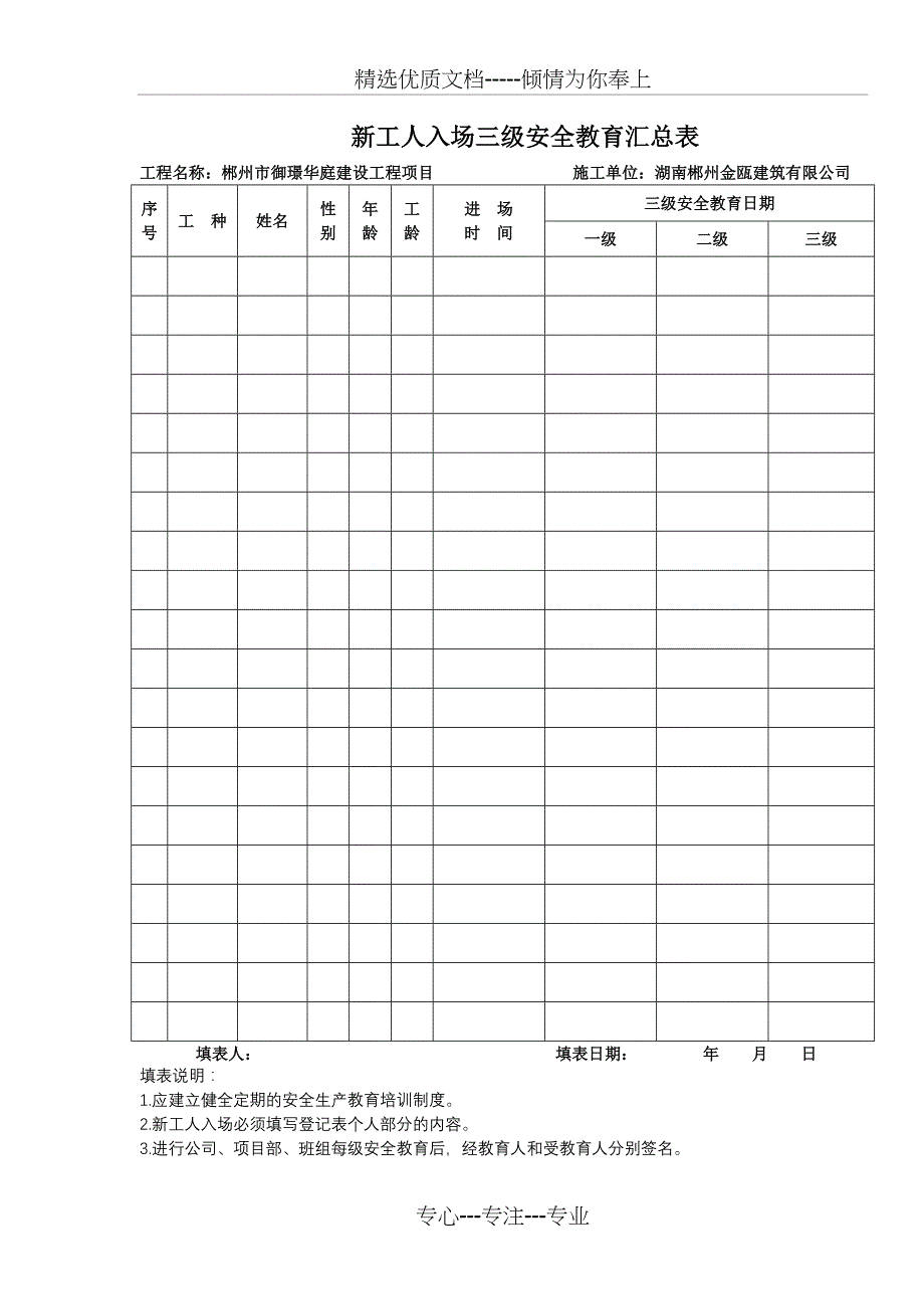 建筑三级安全教育表格大全(共32页)_第1页