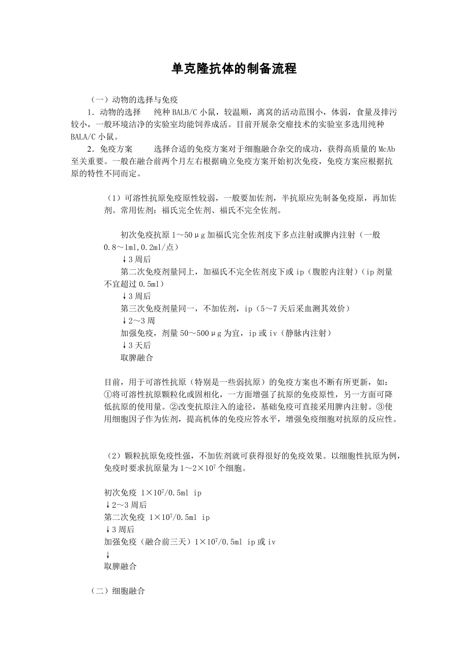 单克隆抗体的制备流程Word版_第1页