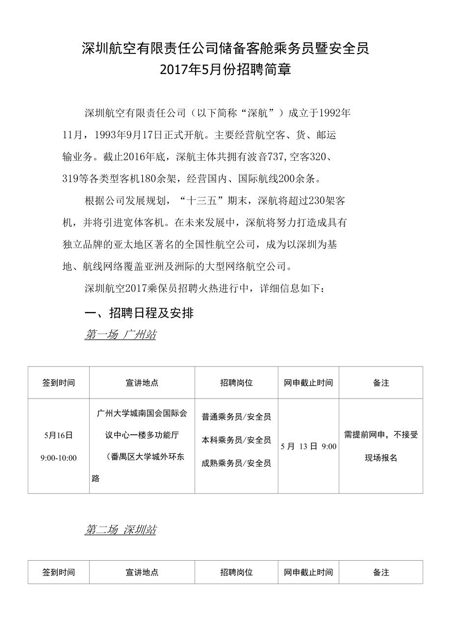 深圳航空有限责任公司储备客舱乘务员暨安全员_第1页
