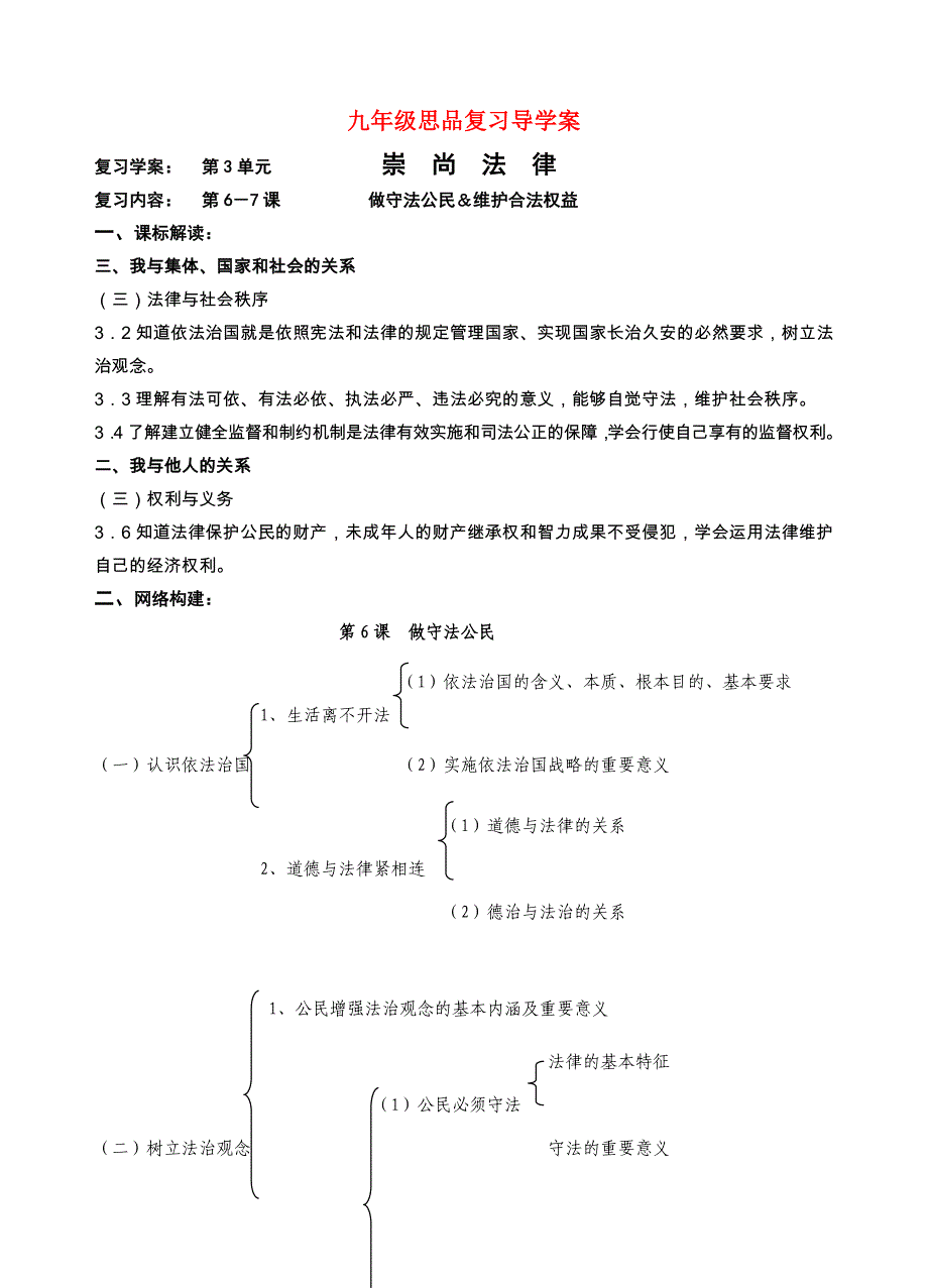九年级政治第三单元复习导学案苏教版_第1页