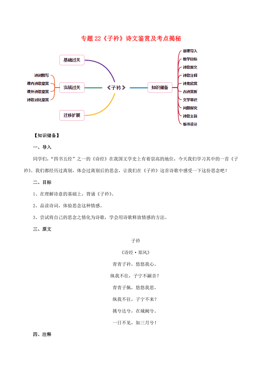 八年级语文下册 古诗词《子衿》诗文鉴赏及考点 新人教版-新人教版初中八年级下册语文素材_第1页
