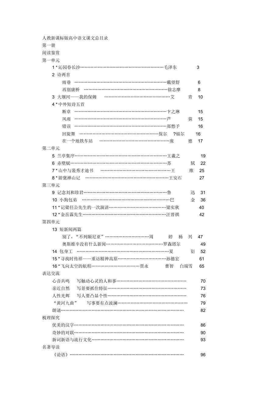 人教版语文版苏教版高中语文课文总目_第1页