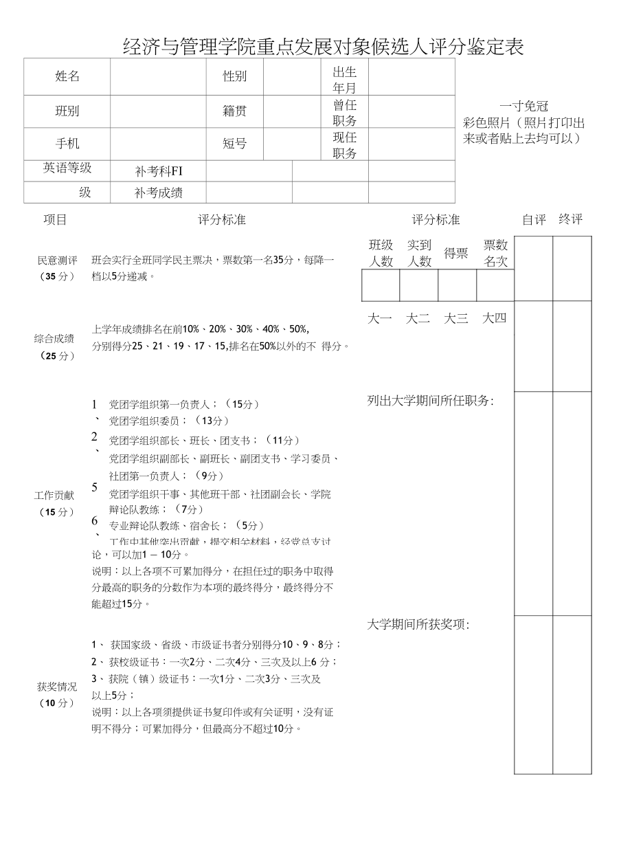 重点发展对象候选人评分鉴定表(原始版)_第1页