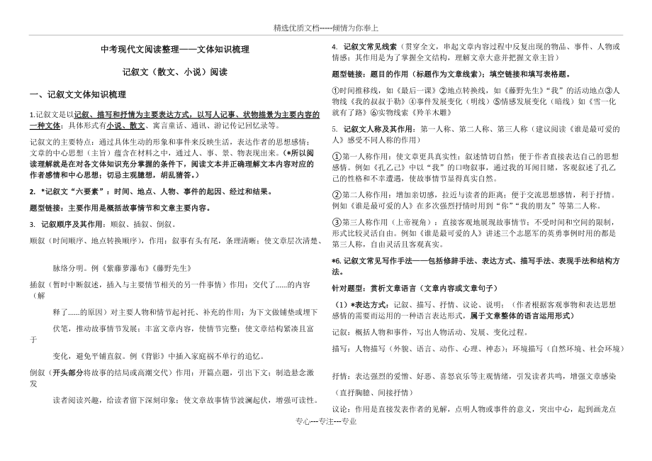 中考现代文阅读知识点、题型梳理(共7页)_第1页