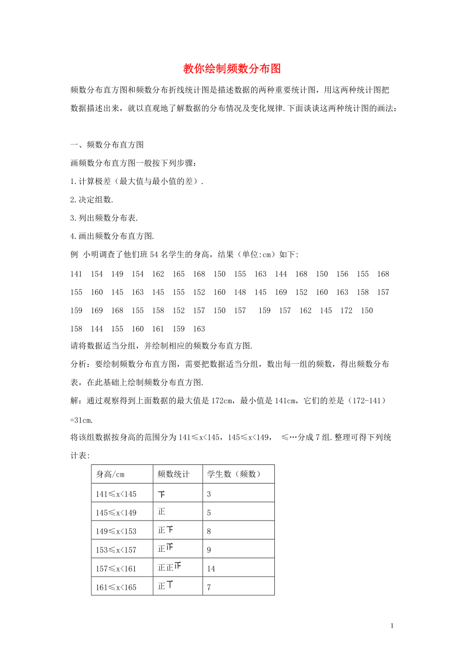 八年级数学下册第十八章数据的收集与整理18.4频数分布表与直方图教你绘制频数分布图素材新版冀教版_第1页