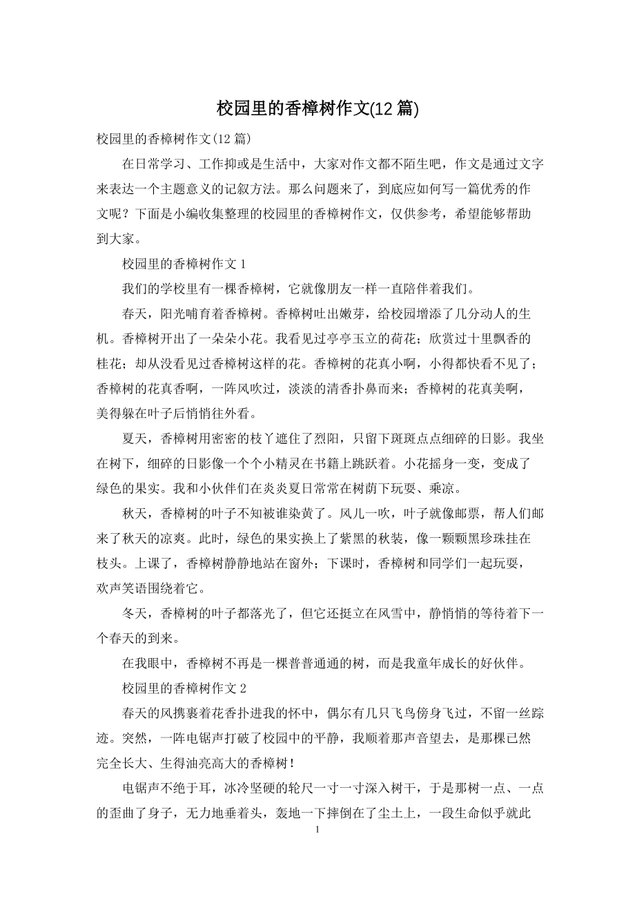 校园里的香樟树作文(12篇)_第1页