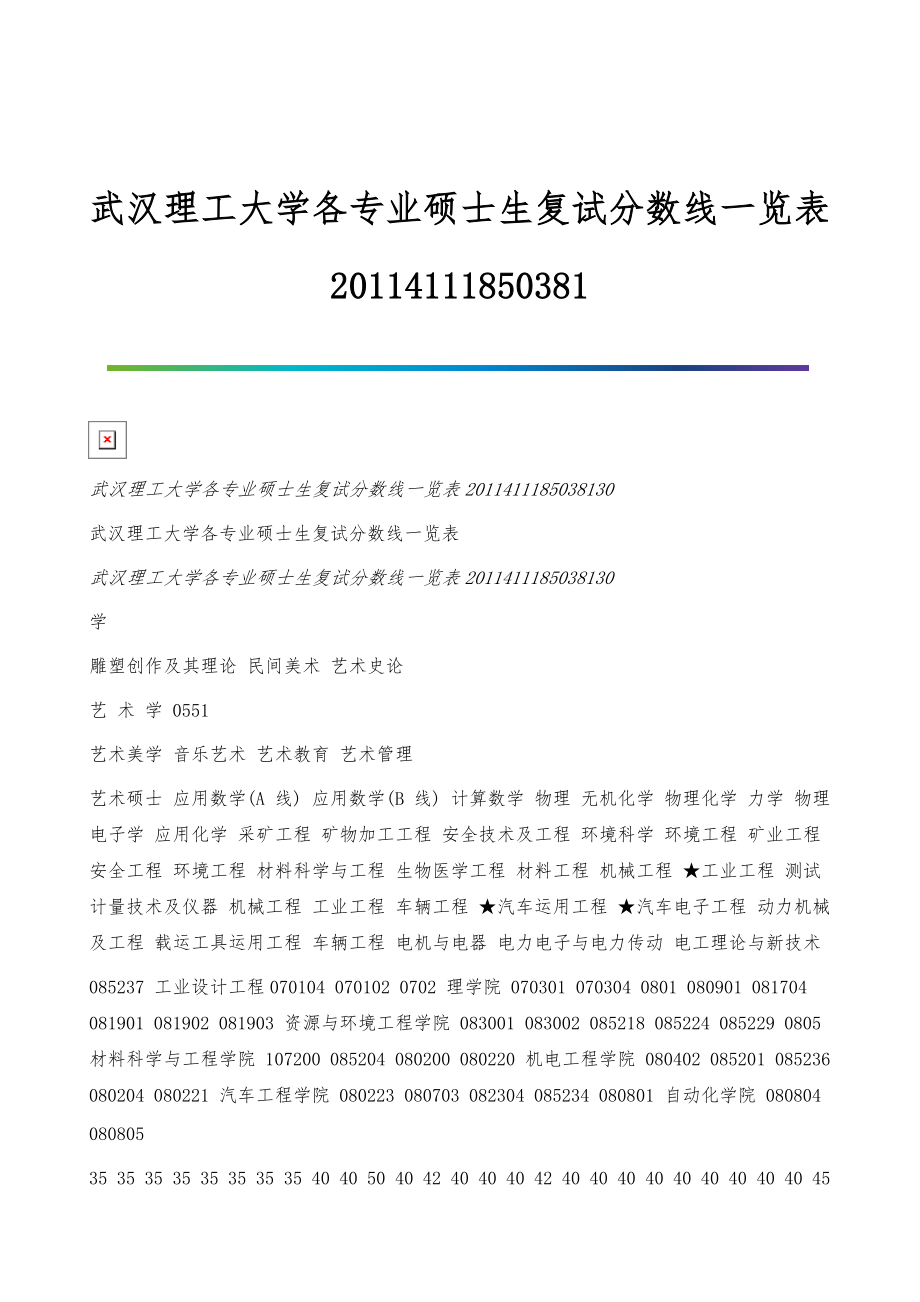 武汉理工大学各专业硕士生复试分数线一览表4111850381_第1页