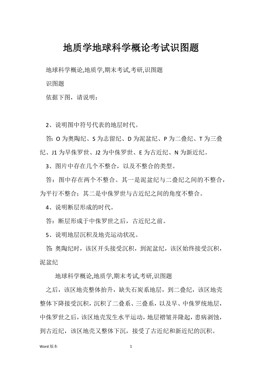 地质学地球科学概论考试识图题_第1页
