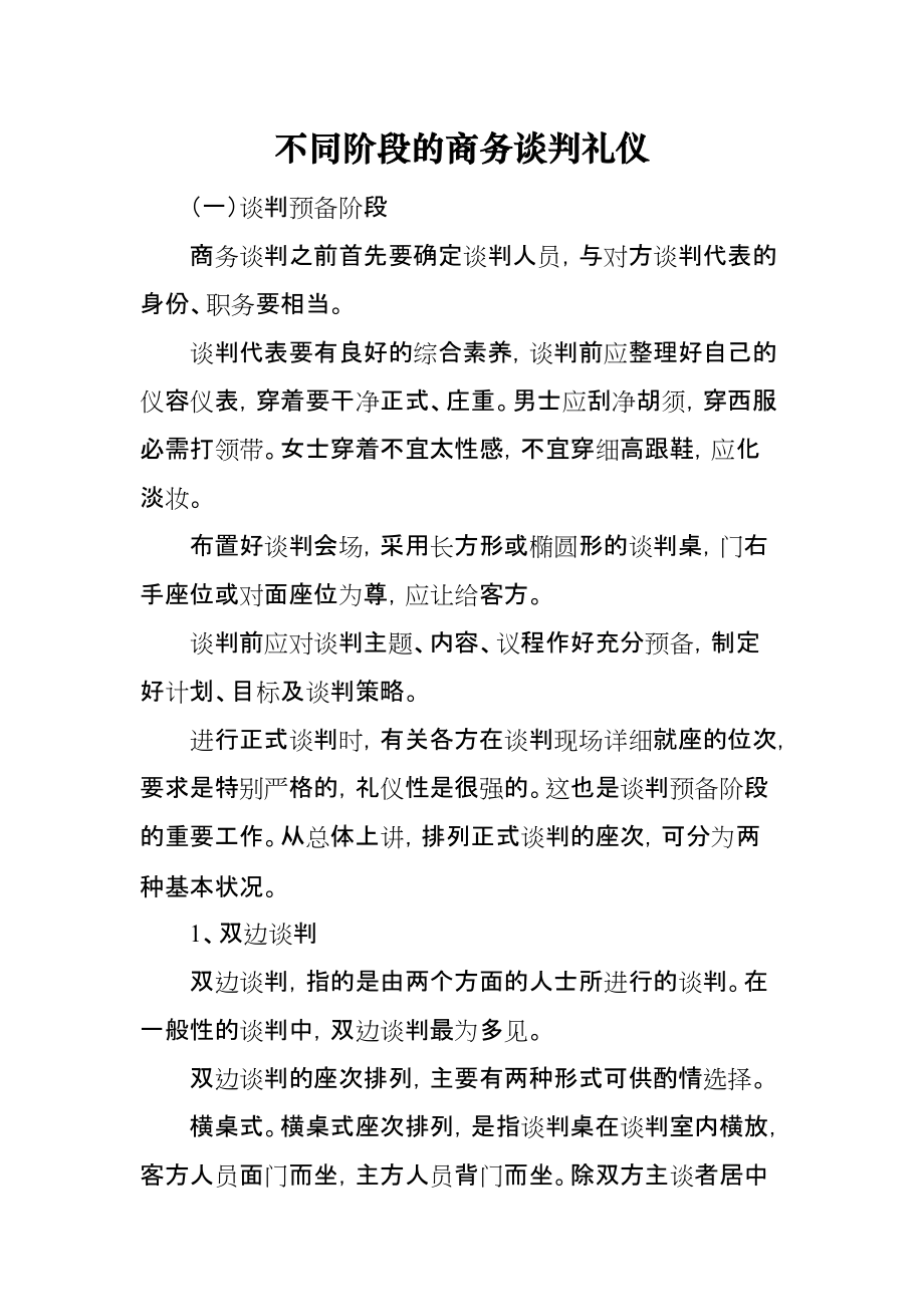 不同阶段的商务谈判礼仪_第1页
