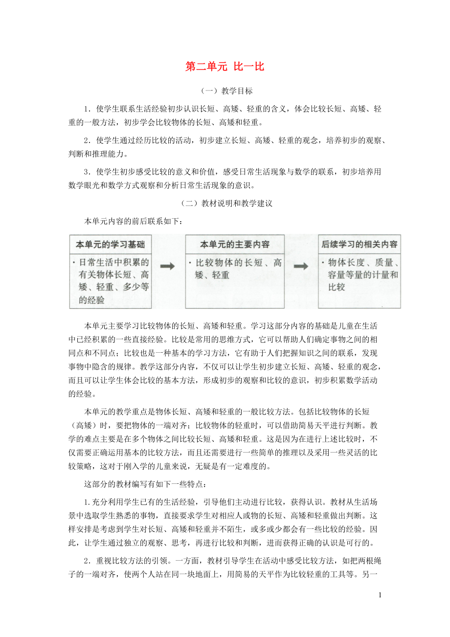 2021秋一年级数学上册第二单元比一比教材分析苏教版20210918583_第1页