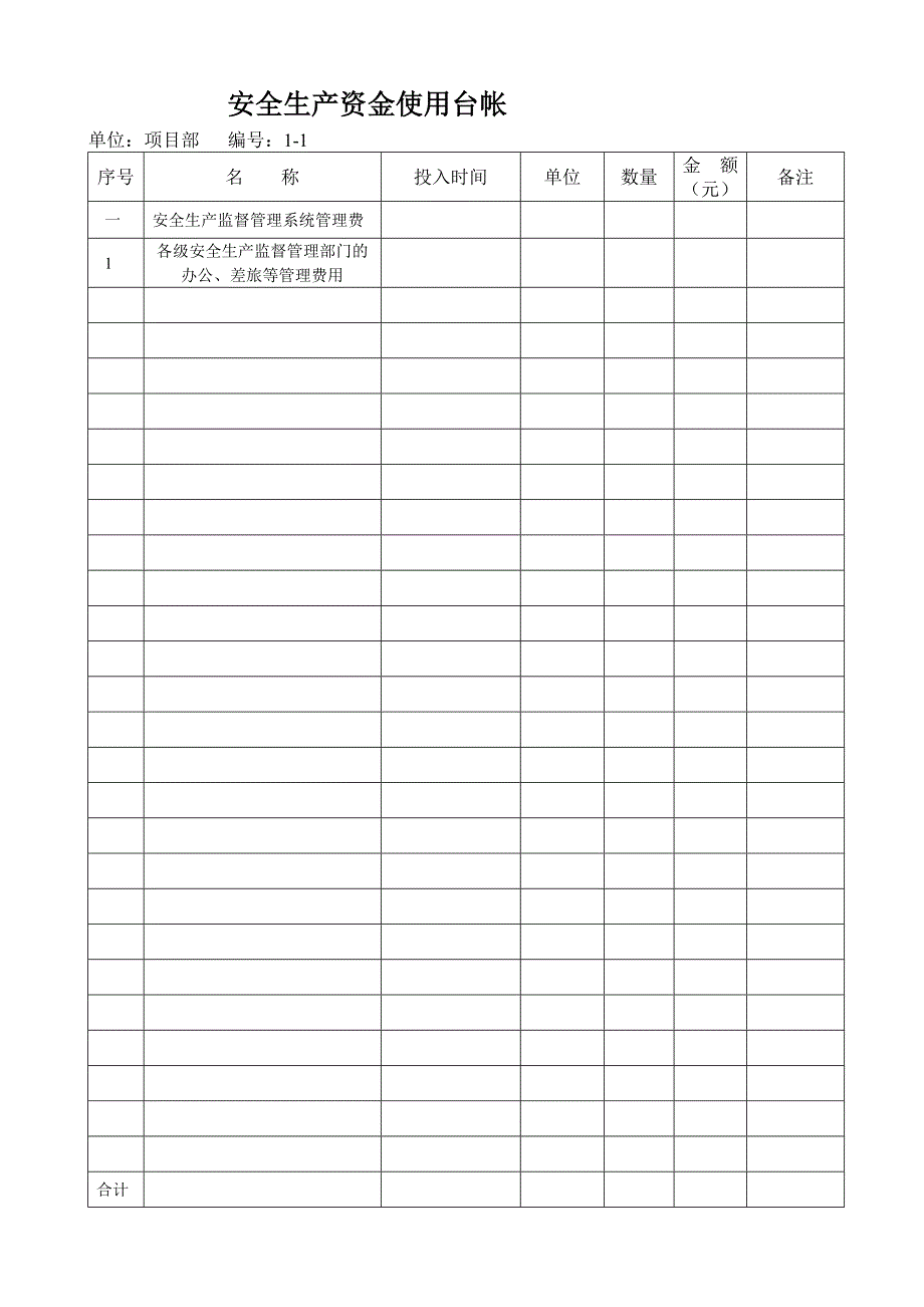 安全生产资金使用台帐表格格式(共44页)_第1页
