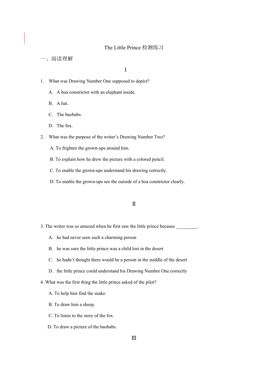小王子英语练习及答案 阅读完型缺词_第1页