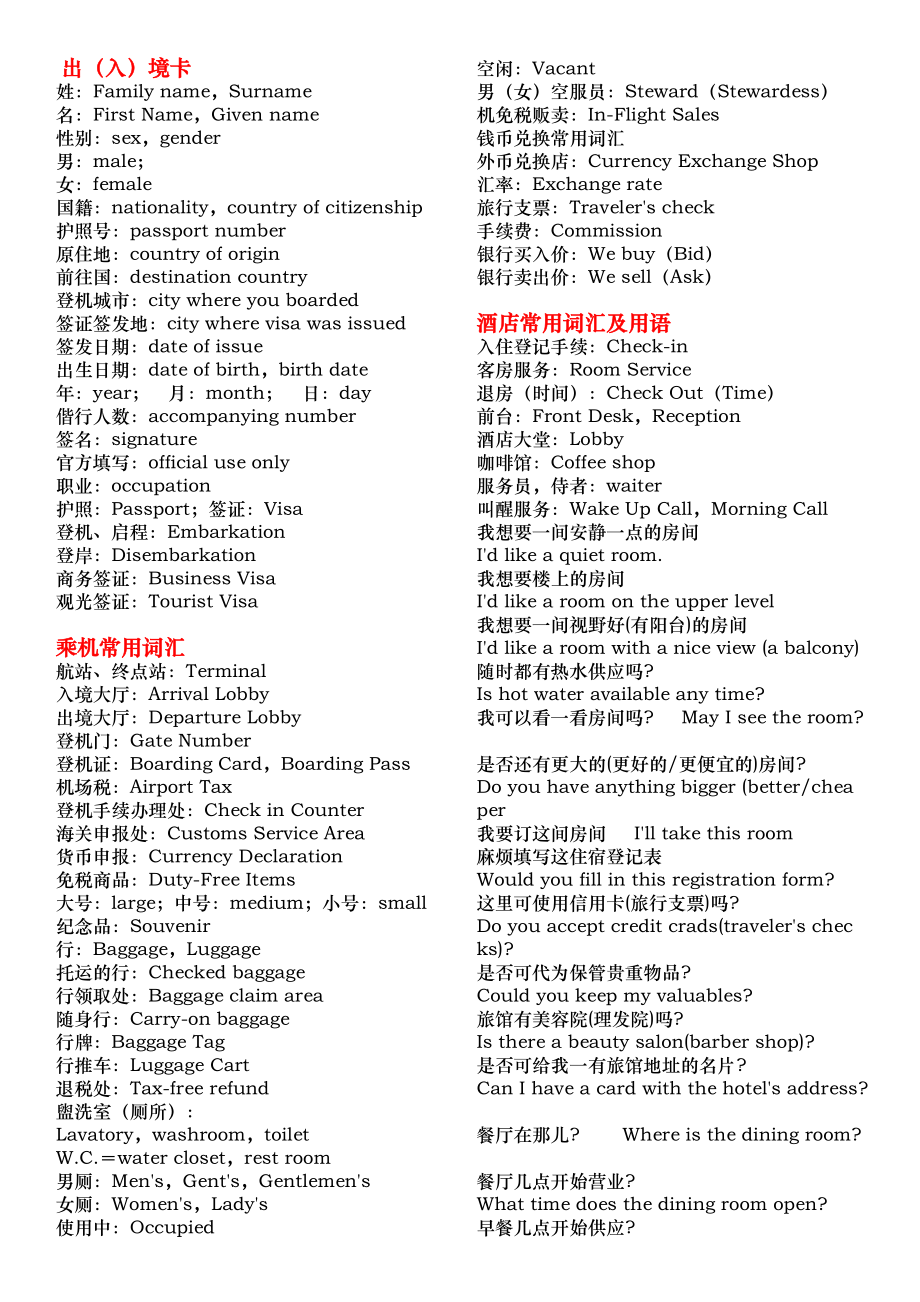 出国旅行常用英语词汇与用语_第1页