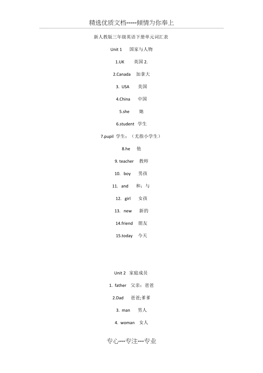 新人教版三年级英语下册单元词汇表(共5页)_第1页