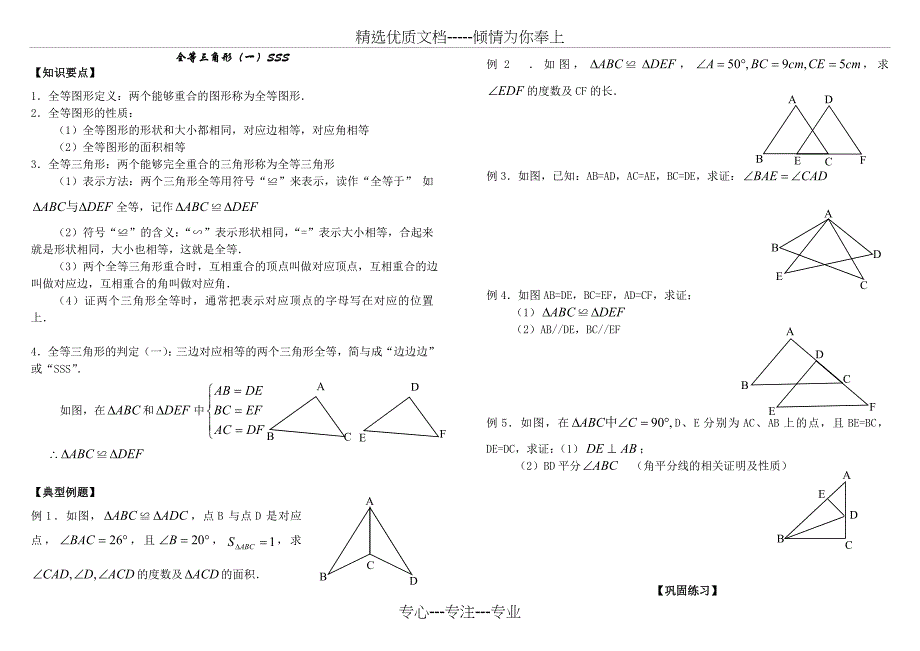 精讲精练：全等三角形证明判定资料(共15页)_第1页