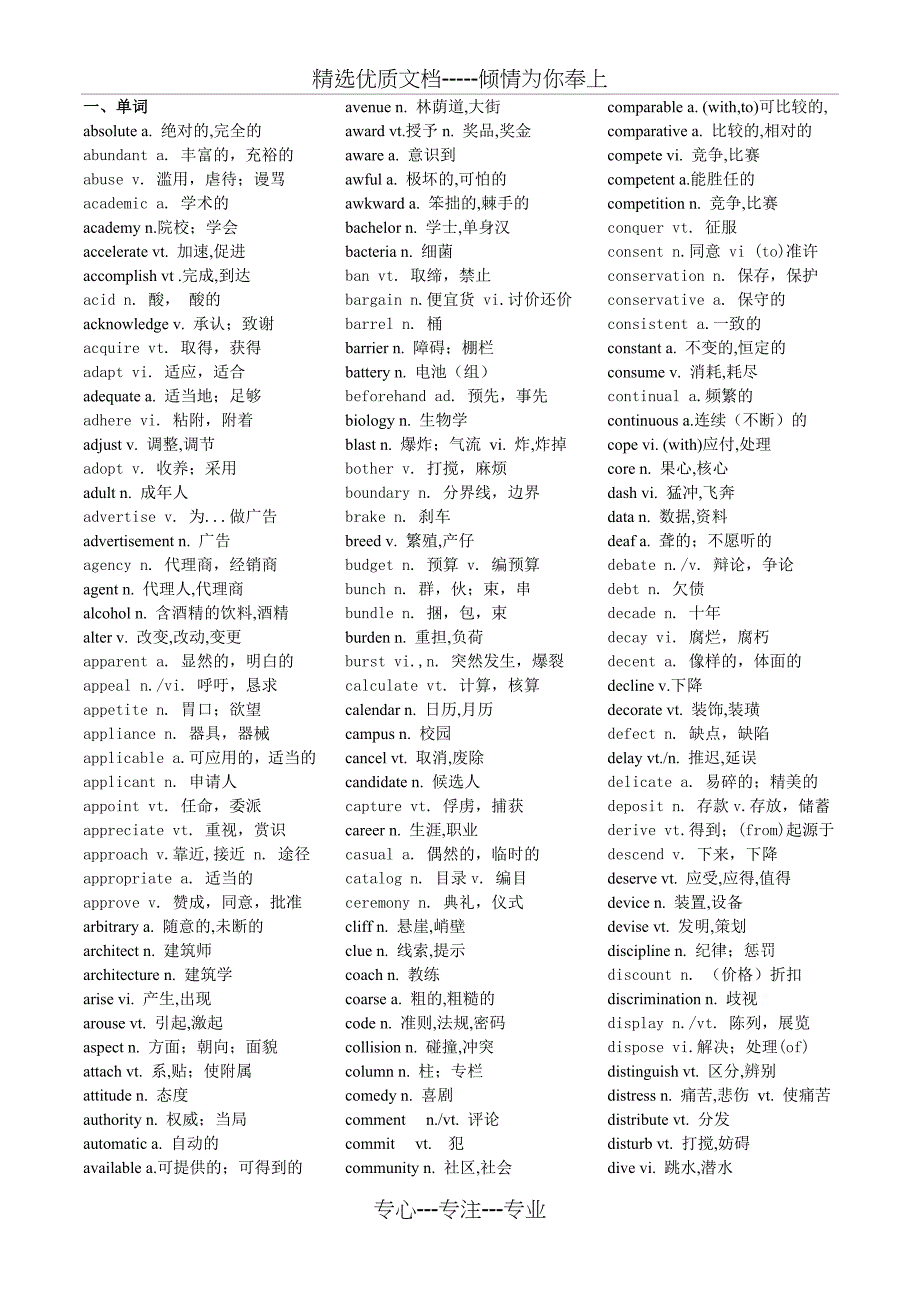 专升本考试英语核心词汇、短语及用法(共13页)_第1页