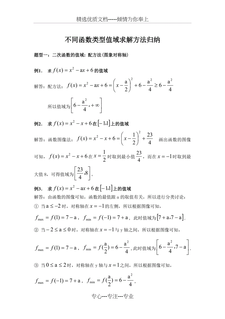 函数不同类型值域方法求解归纳(共16页)_第1页