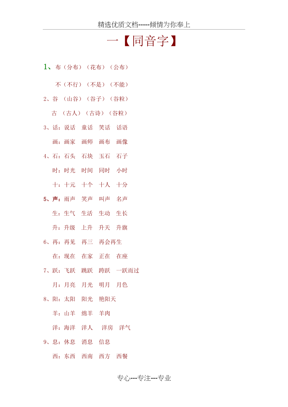 一年级语文下册同音字归纳(共7页)_第1页
