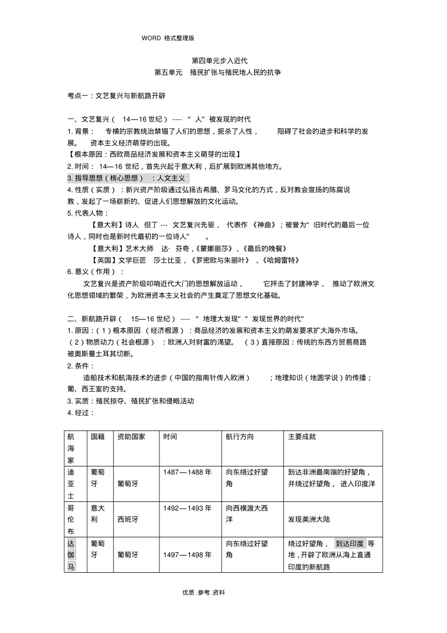 九年级(上册)第四单元步入近代第五单元殖民扩张和殖民地人民的抗争_第1页