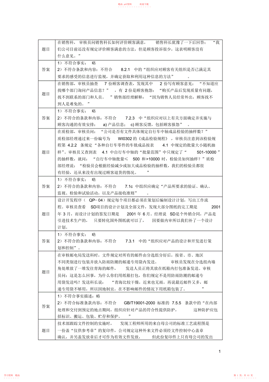 超全面QMS案例分析及阐述题看过以后必过_第1页