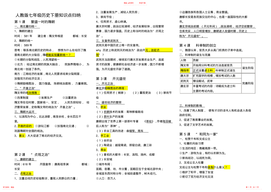 超详细人教版七年级下历史知识点归纳总结_第1页