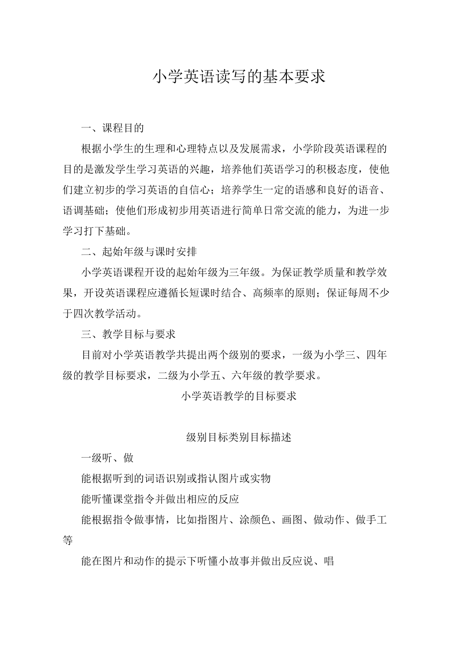 小学英语读写的基本要求分享_第1页