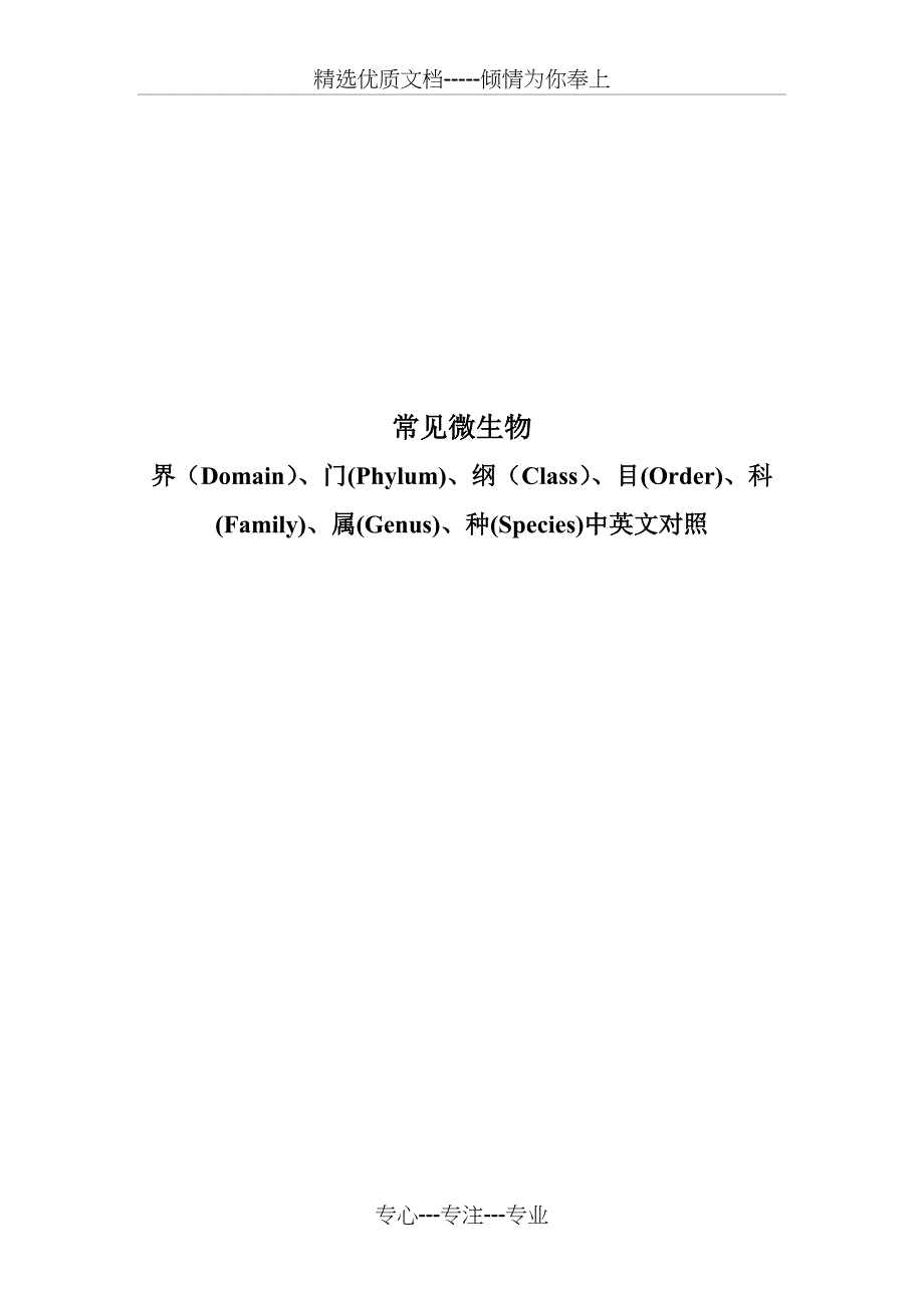 常见微生物的界、门、纲、目、科、属、种中英文对照(共17页)_第1页