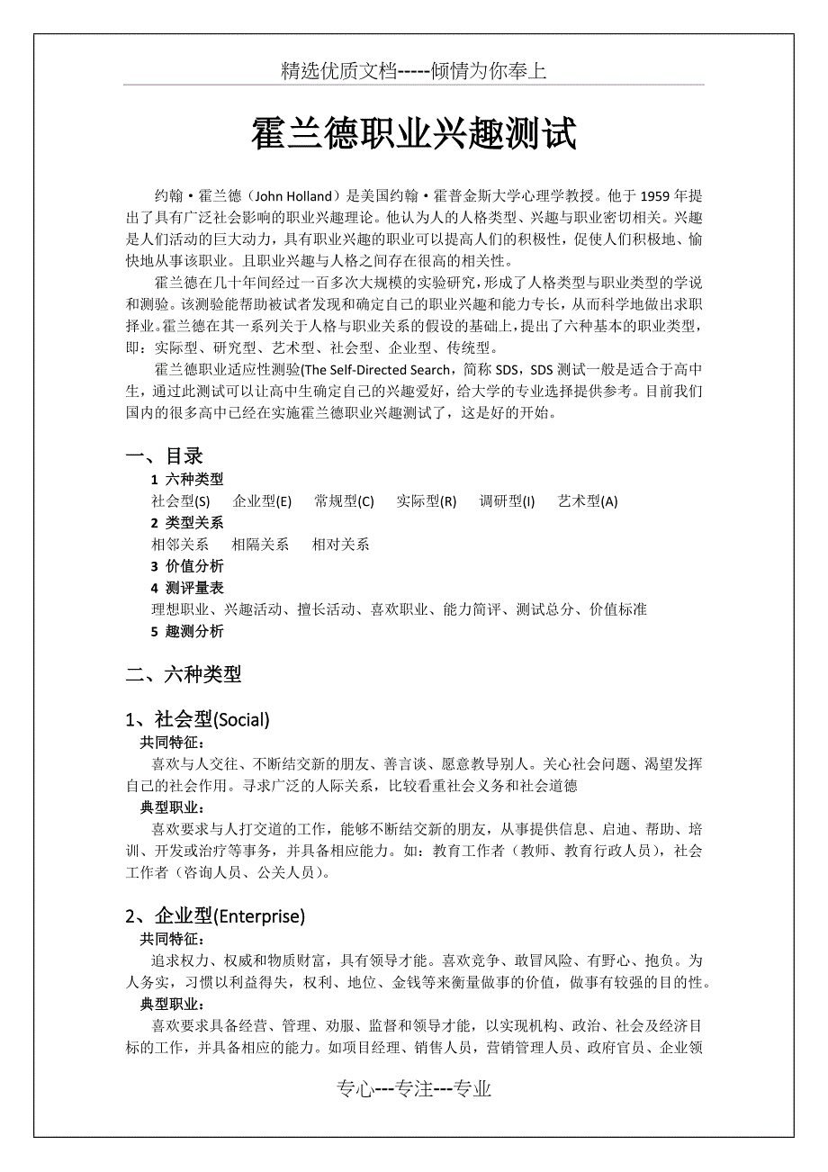 霍兰德职业兴趣测试(共15页)_第1页