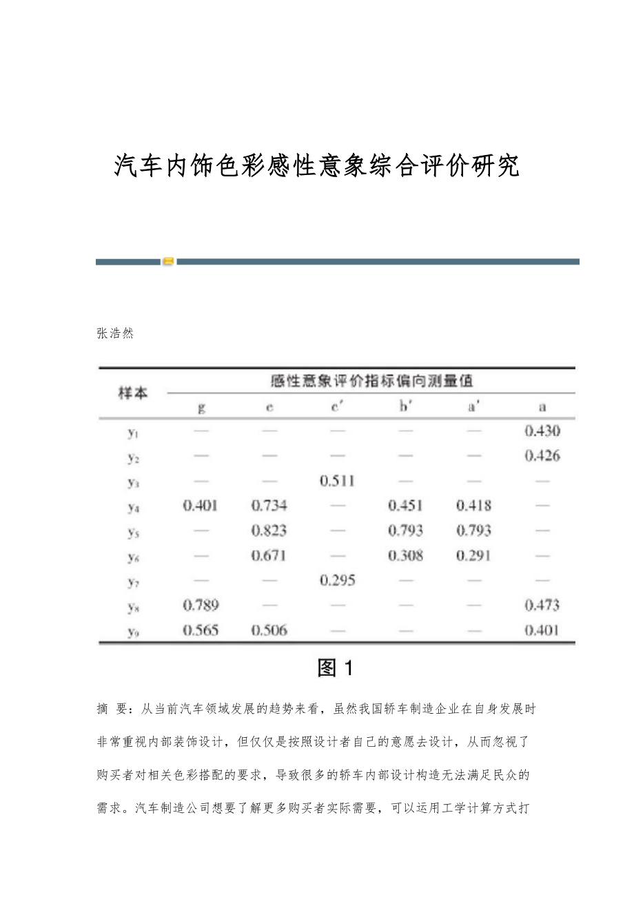 汽车内饰色彩感性意象综合评价研究_第1页
