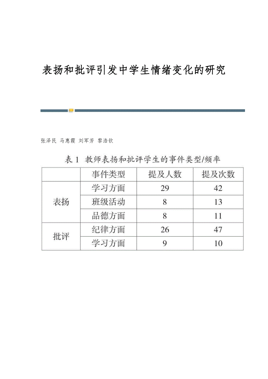 表扬和批评引发中学生情绪变化的研究_第1页