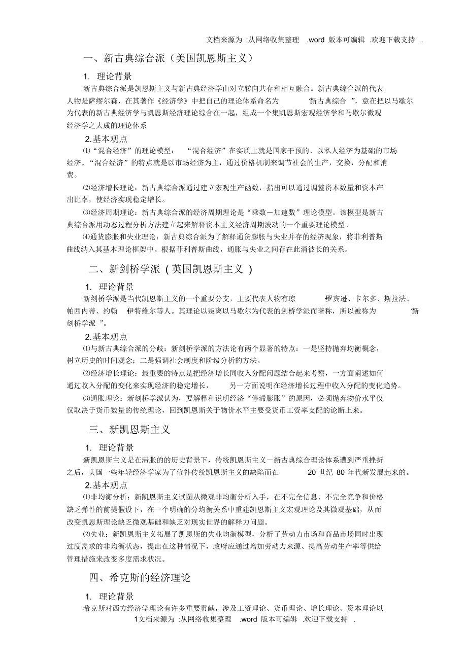 （可编）经济学的主要流派及观点_第1页