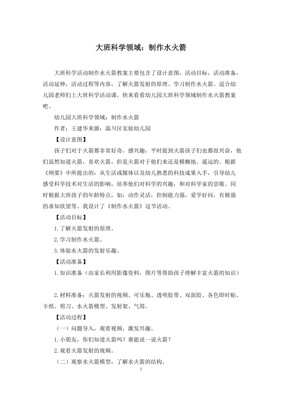 大班科学领域：制作水火箭_第1页