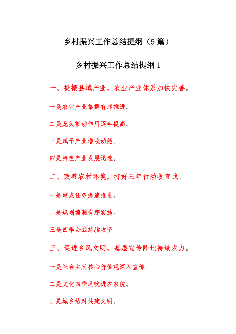 乡村振兴工作总结提纲(5篇)范本_第1页