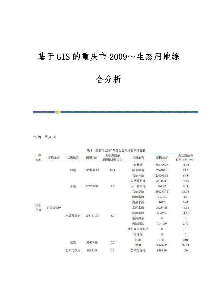 基于GIS的重庆市2009～生态用地综合分析_第1页