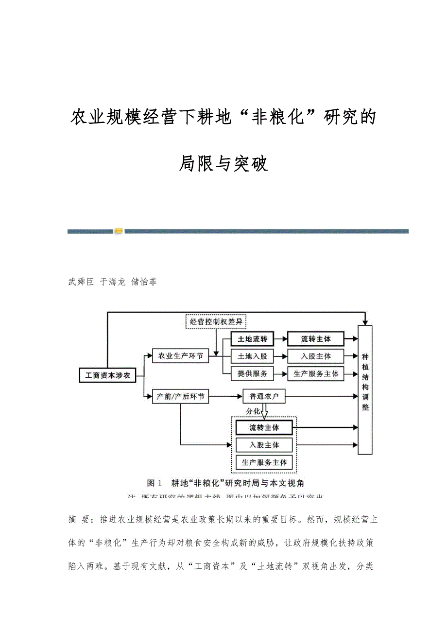 农业规模经营下耕地非粮化研究的局限与突破_第1页