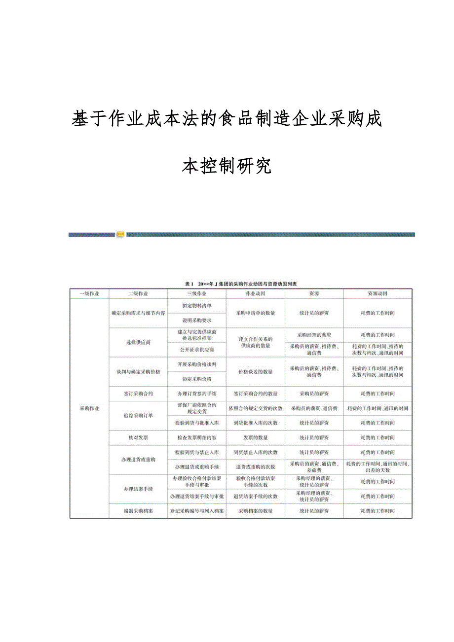 基于作业成本法的食品制造企业采购成本控制研究_第1页