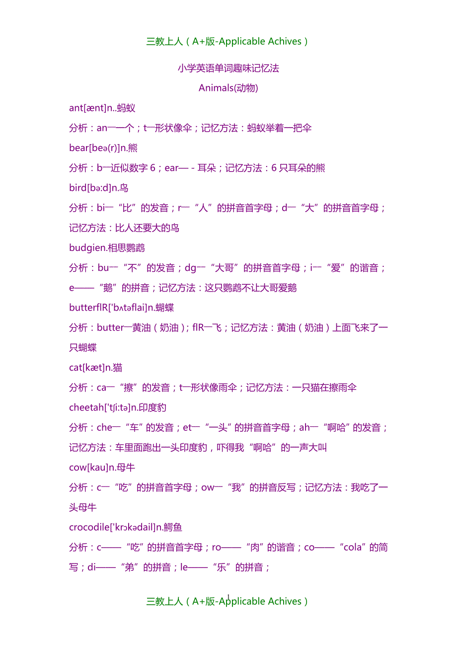 小学教育-小学英语单词趣味记忆法_第1页