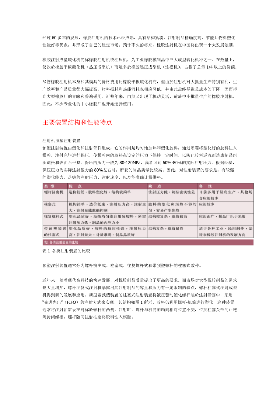 经过60多年的发展橡胶注射机的技术已经成熟具有结构紧凑、_第1页