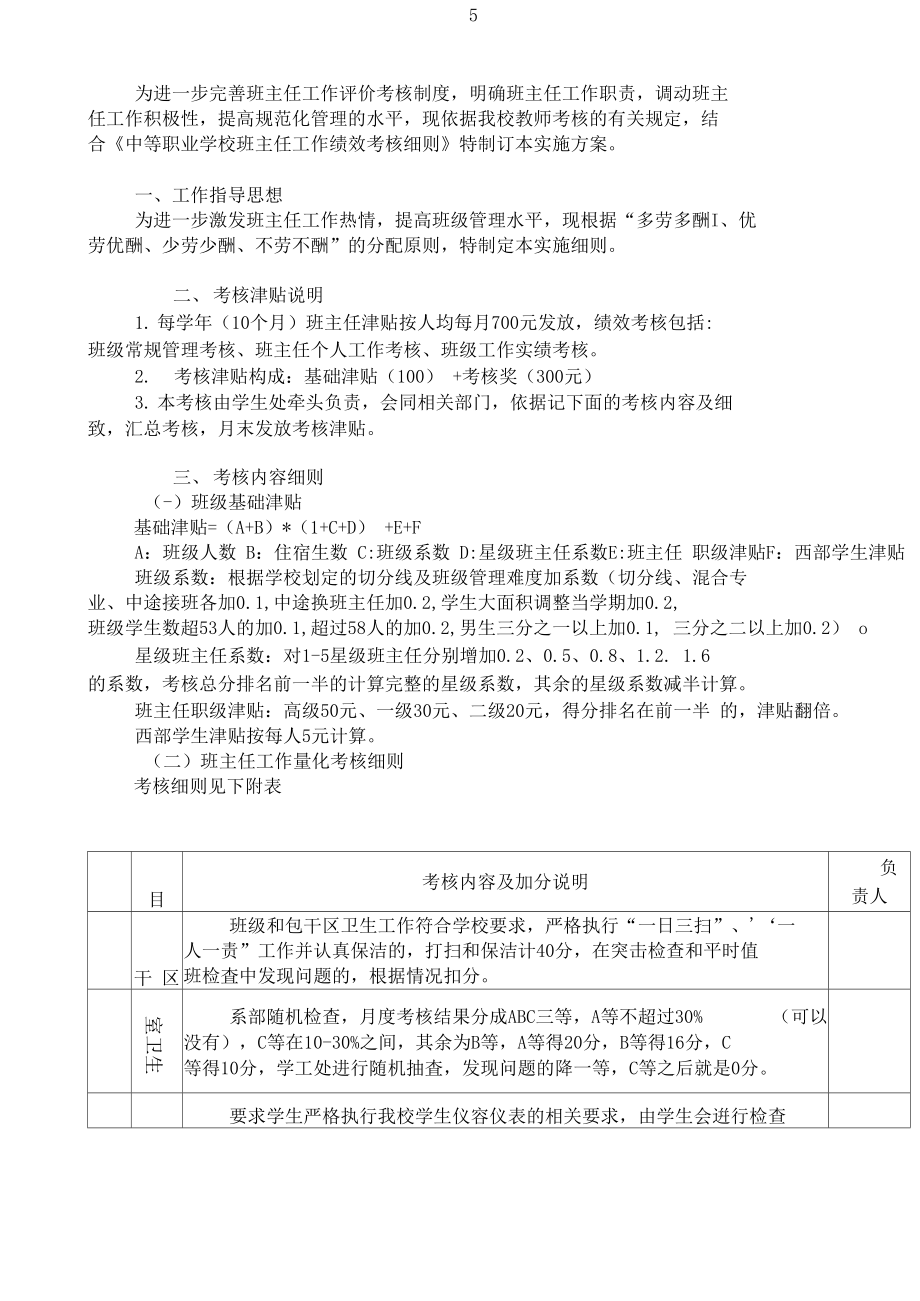 （可编）职业学校班主任工作绩效考核细则_第1页