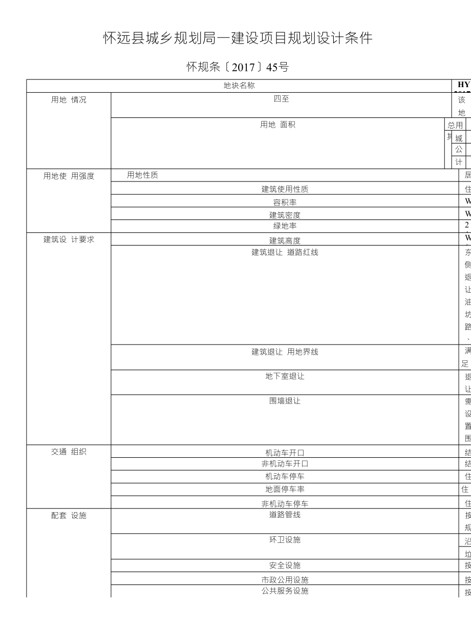 怀远县城乡规划局一建设项目规划设计条件_第1页