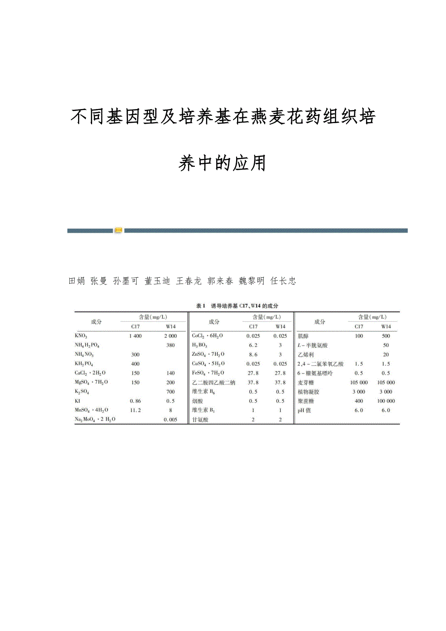 不同基因型及培养基在燕麦花药组织培养中的应用_第1页
