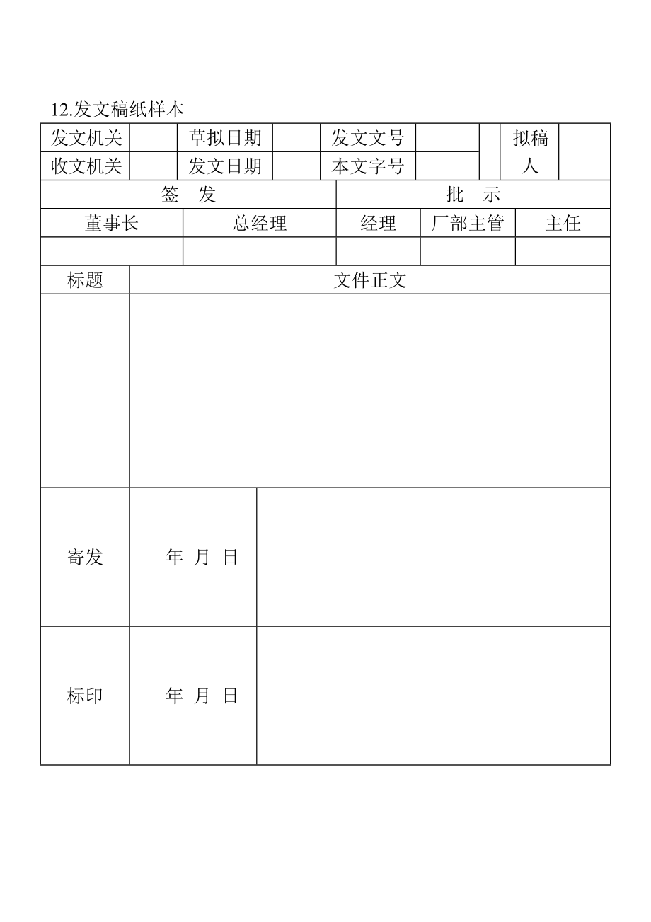 《企业公司管理制度》管理常用表格12.发文稿纸样本_第1页
