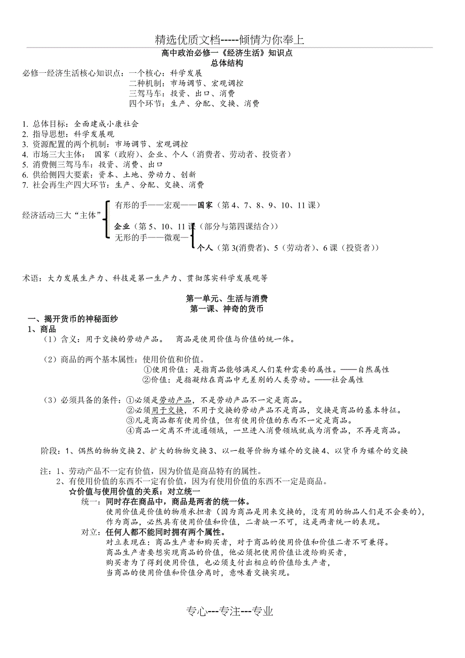 高中政治必修-1-《经济生活》必背知识点(精美打印版式)(共19页)_第1页