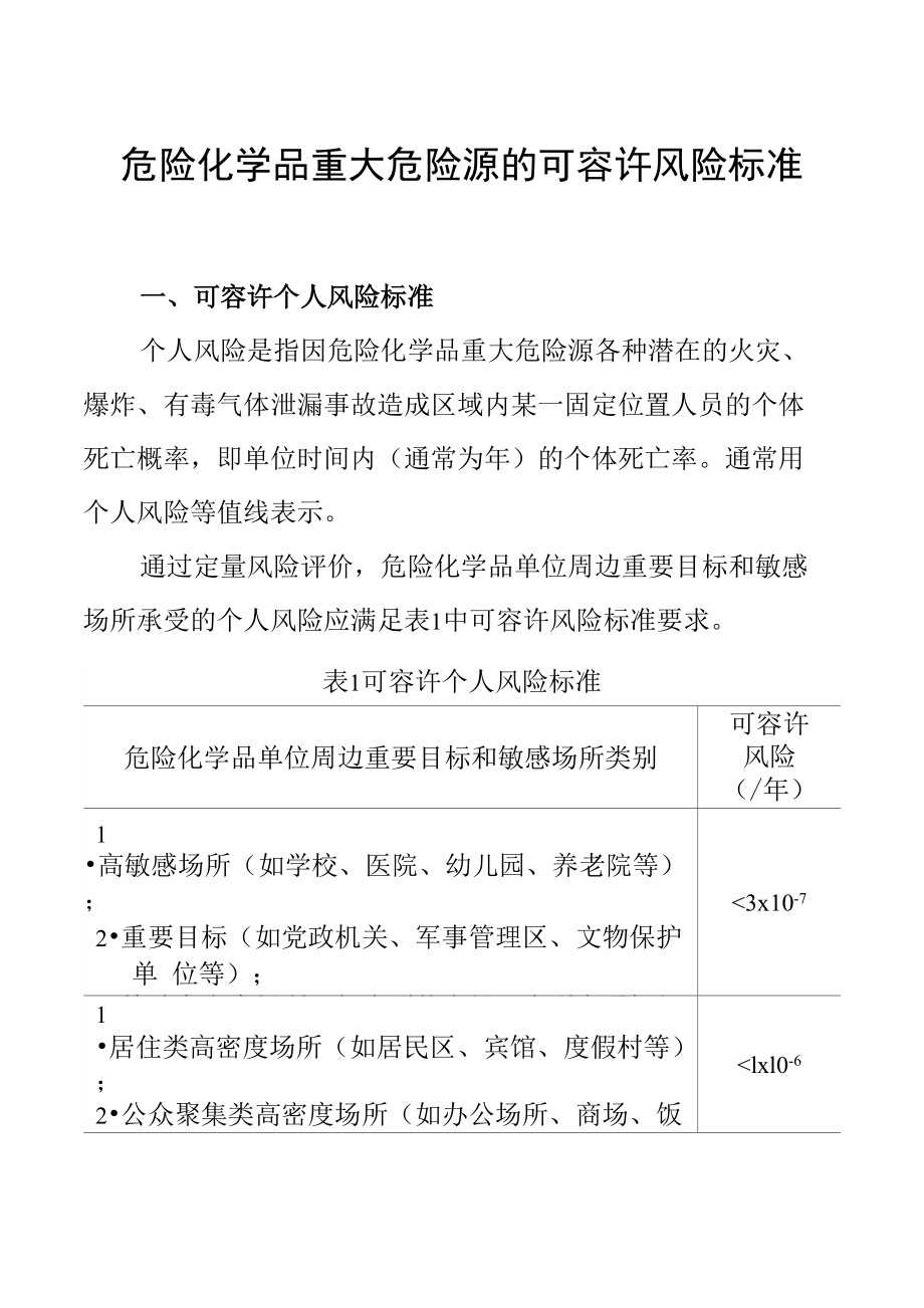 危险化学品重大危险源的可容许风险标准_第1页