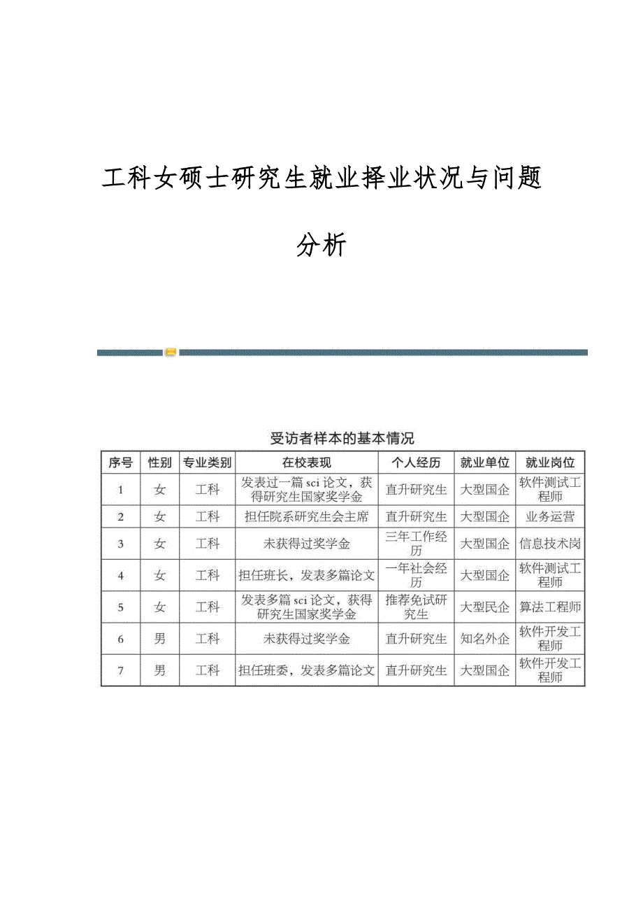 工科女硕士研究生就业择业状况与问题分析_第1页