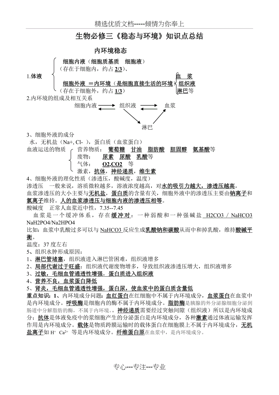 生物必修三《稳态与环境》知识点总结(总17页)_第1页
