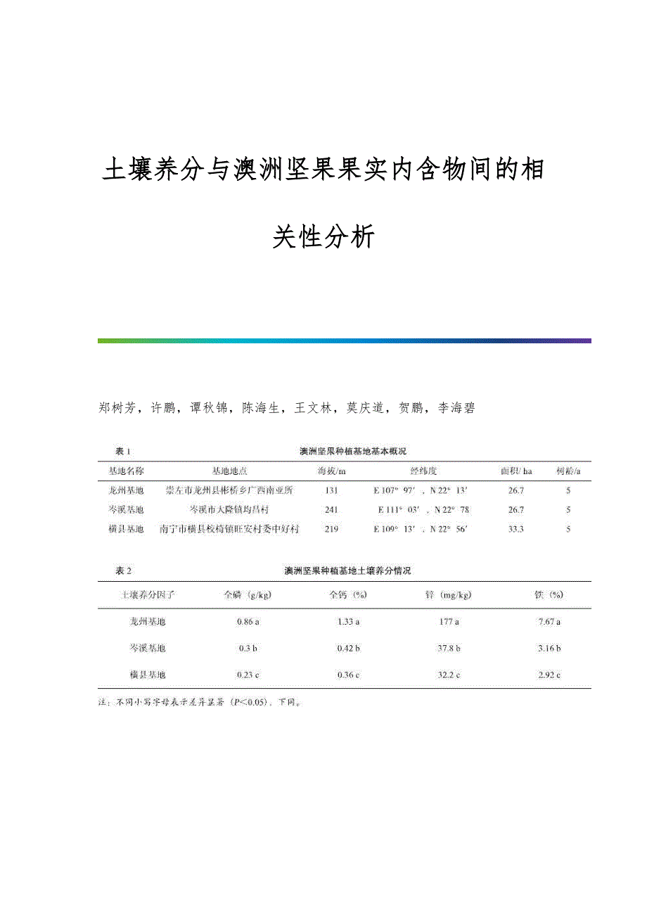 土壤养分与澳洲坚果果实内含物间的相关性分析_第1页